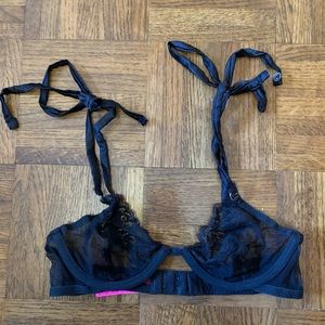 La Senza Black Satin Lacey Unlined Bralette XS